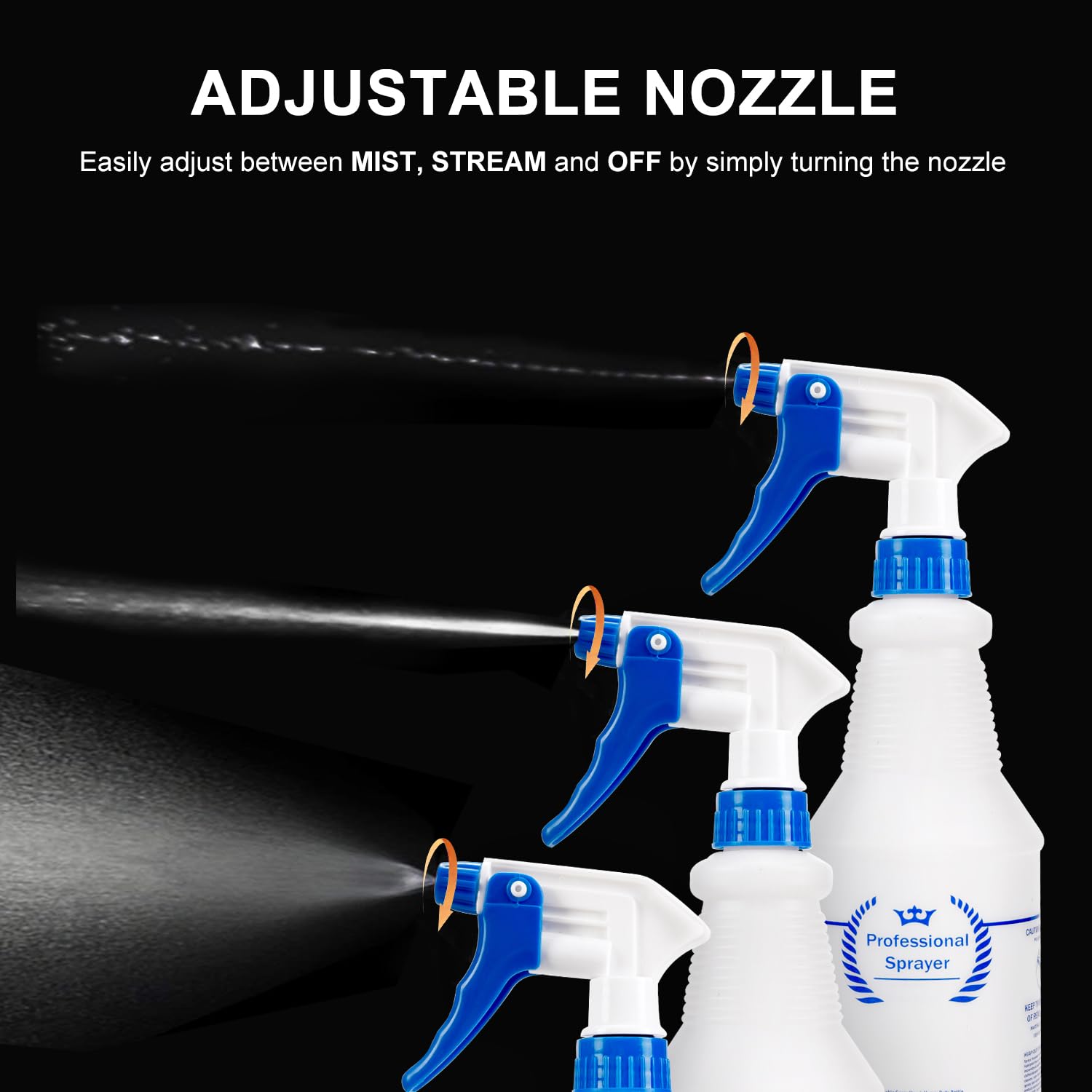 Plastic Spray Bottle, Empty Spray Bottles (2 Pack 24 Oz), All-Purpose Sprayer for Cleaning Solutions, Hair Spray, Bleach, Planting, BBQ, Mist & Stream Water Spraying Bottle with Adjustable Nozzle